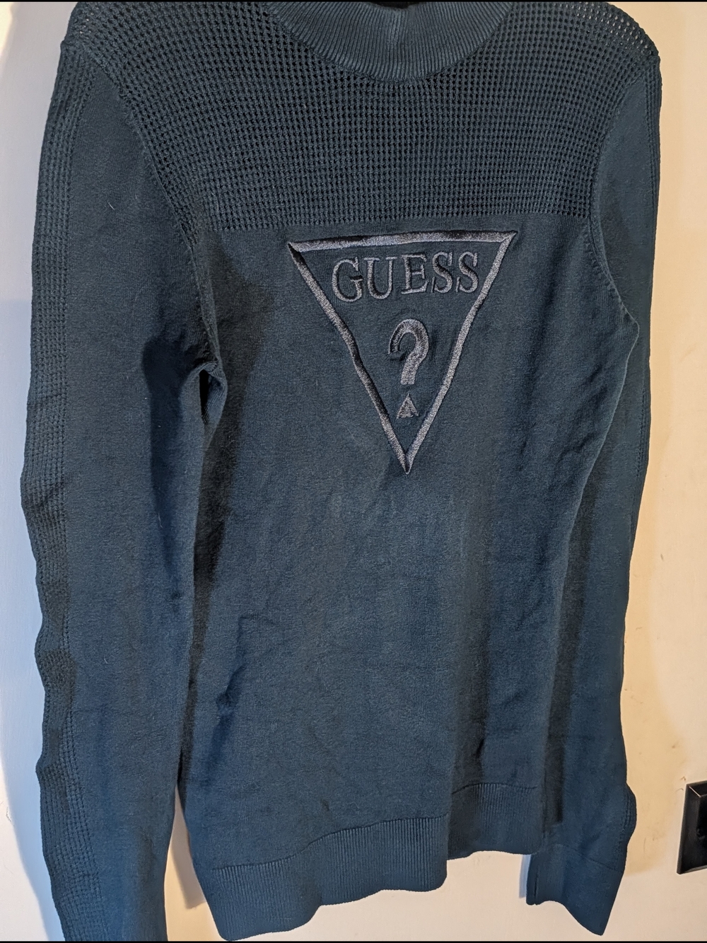 GUESS Embroidered Logo Knit Sweater in Dark Teal - Picture 3 of 6